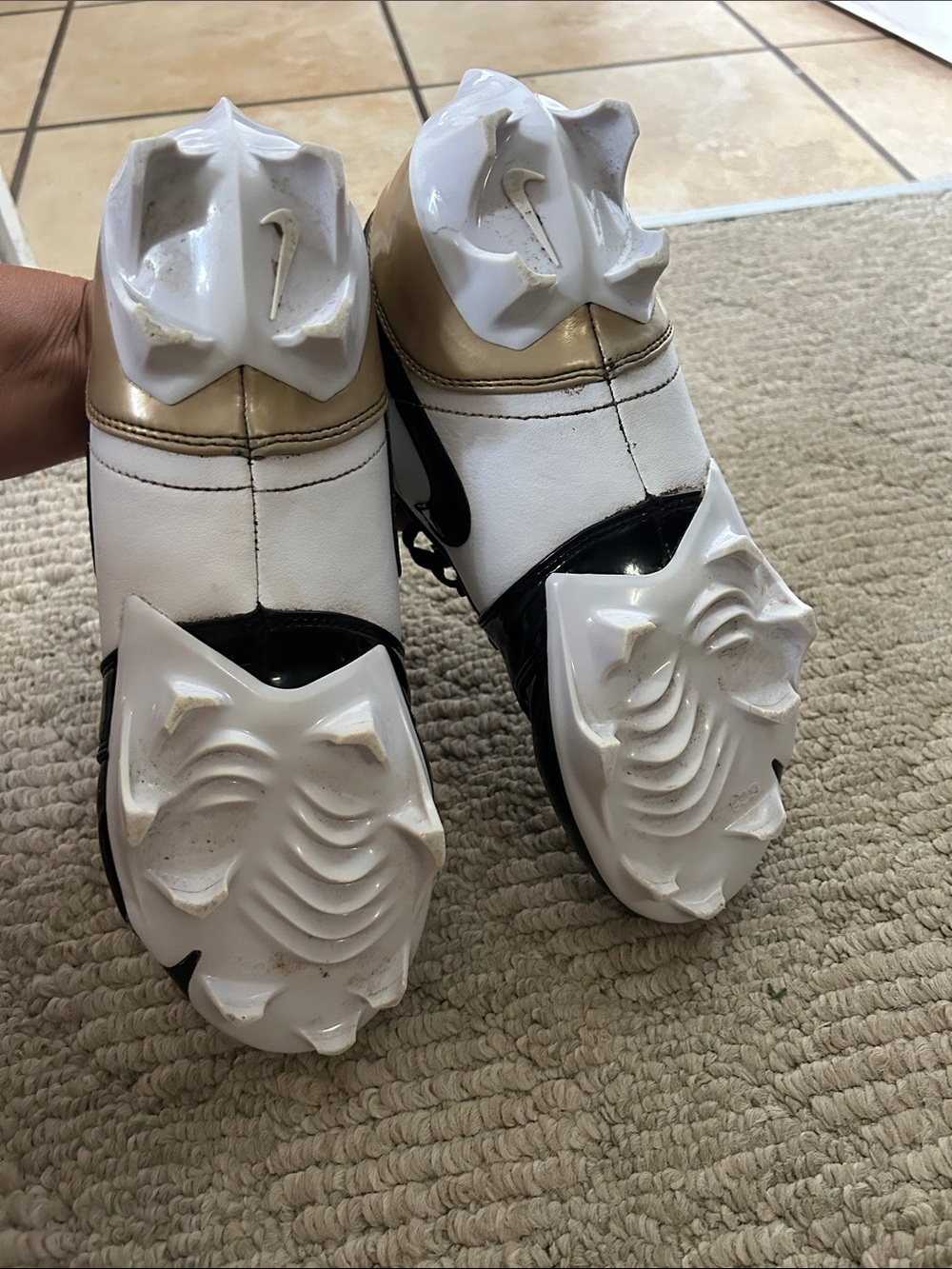 Nike Air Jordan 1 Low Cleat - White Black Gold - Picture 8 of 14
